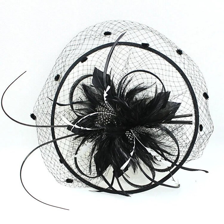 Women Fascinators Bridal Wedding Pillbox Hat Large Brim Hairband Feathers Mesh Headband with Clip